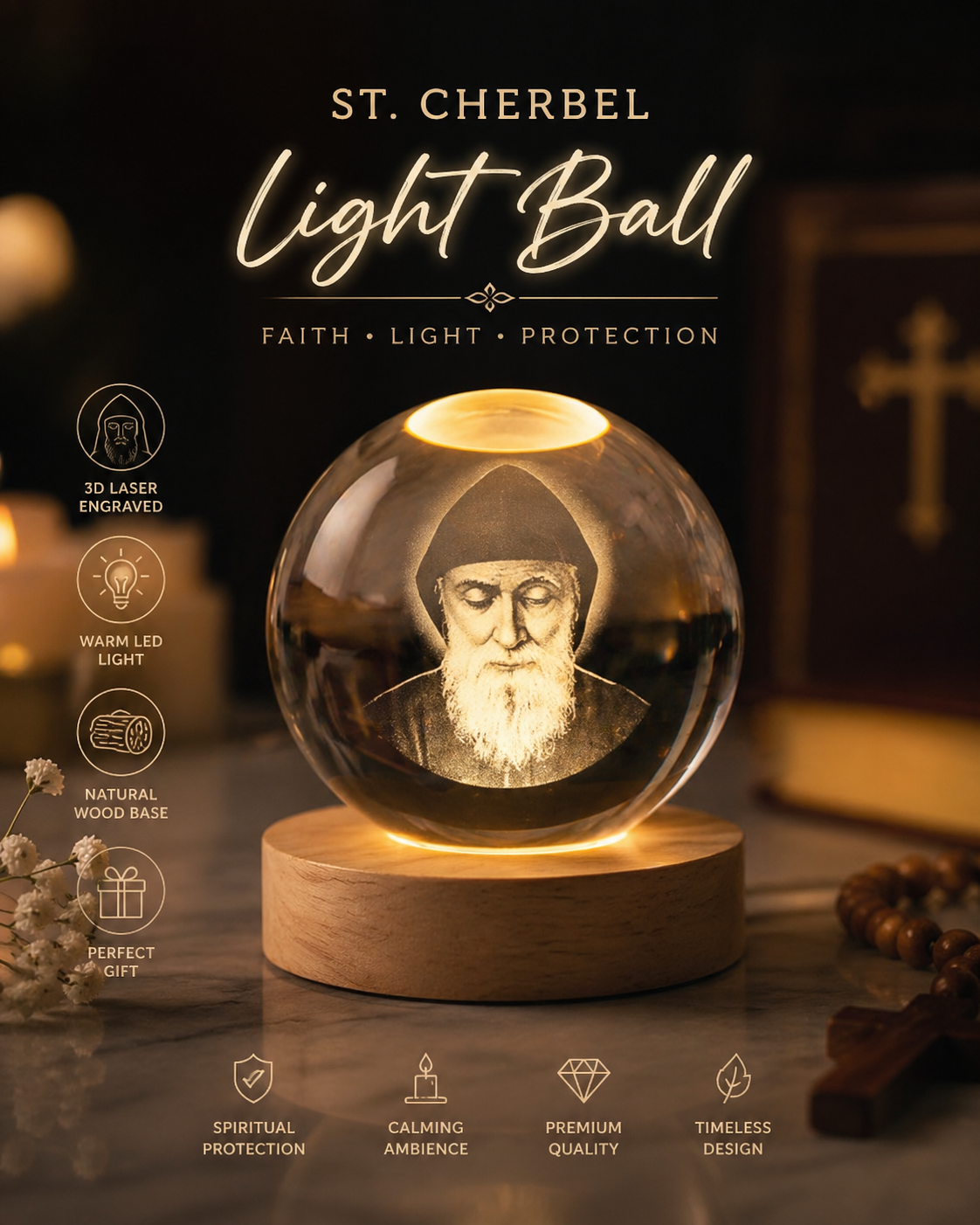 St. Charbel Crystal Light Ball- Size Large
